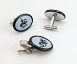1960s Vintage Dragon Cufflinks and Tie Clip Set, Mid Century Silver Tone Oval Men's Statement Jewelry, Mythical Gift for Him