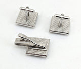 1960s Vintage SPEIDEL Silver Tone Cufflinks & Tie Clip Set – Mid Century Modern Marbled Glass – Mad Men Style Groom Gift