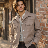 1970s Vintage Western Pearl Snap Leisure Suit Jacket. Light Brown Polyester Disco Era Cowboy Jacket Retro 70s Western Blazer - Size 42 LARGE