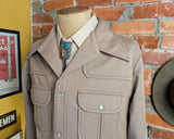 1970s Vintage Western Pearl Snap Leisure Suit Jacket. Light Brown Polyester Disco Era Cowboy Jacket Retro 70s Western Blazer - Size 42 LARGE