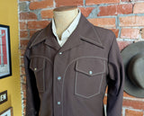1970s Vintage Brown Western Polyester Leisure Suit Jacket. Disco Era Cowboy Pearl Snap Jacket 70s Time Out West by FARAH - Size 42 (LARGE)
