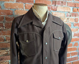 1970s Vintage Brown Western Polyester Leisure Suit Jacket. Disco Era Cowboy Pearl Snap Jacket 70s Time Out West by FARAH - Size 42 (LARGE)