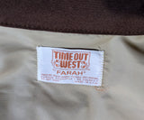 1970s Vintage Brown Western Polyester Leisure Suit Jacket. Disco Era Cowboy Pearl Snap Jacket 70s Time Out West by FARAH - Size 42 (LARGE)