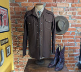 1970s Vintage Brown Western Polyester Leisure Suit Jacket. Disco Era Cowboy Pearl Snap Jacket 70s Time Out West by FARAH - Size 42 (LARGE)
