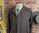 1970s Vintage Brown Western Polyester Leisure Suit Jacket. Disco Era Cowboy Pearl Snap Jacket 70s Time Out West by FARAH - Size 42 (LARGE)