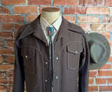 1970s Vintage Brown Western Polyester Leisure Suit Jacket. Disco Era Cowboy Pearl Snap Jacket 70s Time Out West by FARAH - Size 42 (LARGE)