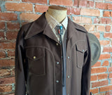 1970s Vintage Brown Western Polyester Leisure Suit Jacket. Disco Era Cowboy Pearl Snap Jacket 70s Time Out West by FARAH - Size 42 (LARGE)