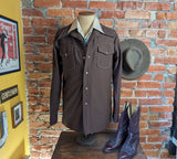 1970s Vintage Brown Western Polyester Leisure Suit Jacket. Disco Era Cowboy Pearl Snap Jacket 70s Time Out West by FARAH - Size 42 (LARGE)