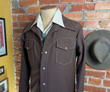 1970s Vintage Brown Western Polyester Leisure Suit Jacket. Disco Era Cowboy Pearl Snap Jacket 70s Time Out West by FARAH - Size 42 (LARGE)
