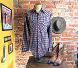 1970s Vintage LEE Western Shirt Men's Cowboy Style Long Sleeve Plaid Pearl Snap Western Wear Shirt by Lee - Size LARGE