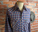 1970s Vintage LEE Western Shirt Men's Cowboy Style Long Sleeve Plaid Pearl Snap Western Wear Shirt by Lee - Size LARGE