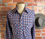 1970s Vintage LEE Western Shirt Men's Cowboy Style Long Sleeve Plaid Pearl Snap Western Wear Shirt by Lee - Size LARGE