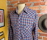 1970s Vintage LEE Western Shirt Men's Cowboy Style Long Sleeve Plaid Pearl Snap Western Wear Shirt by Lee - Size LARGE