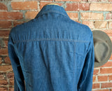 1970s Vintage Men's Denim Western Jacket with Suede Trim, Snap Buttons Jean Jacket Retro Cowboy Ranchwear Coat 70s Westernwear - Size MEDIUM