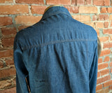 1970s Vintage Men's Denim Western Jacket with Suede Trim, Snap Buttons Jean Jacket Retro Cowboy Ranchwear Coat 70s Westernwear - Size MEDIUM