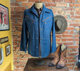 1970s Vintage Men's Denim Western Jacket with Suede Trim, Snap Buttons Jean Jacket Retro Cowboy Ranchwear Coat 70s Westernwear - Size MEDIUM