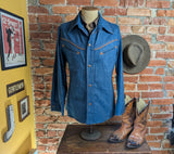 1970s Vintage Men's Denim Western Jacket with Suede Trim, Snap Buttons Jean Jacket Retro Cowboy Ranchwear Coat 70s Westernwear - Size MEDIUM