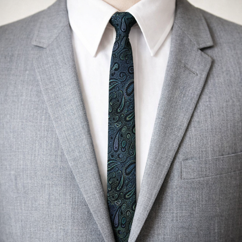 1950s Skinny Paisley Tie by Regal – Green Blue Black Vintage Necktie – Retro Mod Slim Tie – Mid Century Men’s Fashion