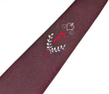 1950s Penneys Towncraft Skinny Tie Monogram F | Vintage Embroidered Necktie | Mid Century Burgundy Narrow Tie | Retro Rockabilly Tie
