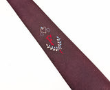 1950s Penneys Towncraft Skinny Tie Monogram F | Vintage Embroidered Necktie | Mid Century Burgundy Narrow Tie | Retro Rockabilly Tie