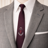 1950s Penneys Towncraft Skinny Tie Monogram F | Vintage Embroidered Necktie | Mid Century Burgundy Narrow Tie | Retro Rockabilly Tie