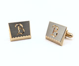 1960s "B" Monogram Cufflinks Mad Men Era Men's Vintage Gold & Silver Tone Cuff Links Set with Initial Letter B by HICKOK