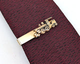 1950s-1960s Vintage Swank Train Tie Clip Gold Tone Metal Mid Century Antique Steam Locomotive Railroad Necktie Accessory for Skinny Ties