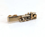 1950s-1960s Vintage Swank Train Tie Clip Gold Tone Metal Mid Century Antique Steam Locomotive Railroad Necktie Accessory for Skinny Ties