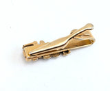 1950s-1960s Vintage Swank Train Tie Clip Gold Tone Metal Mid Century Antique Steam Locomotive Railroad Necktie Accessory for Skinny Ties