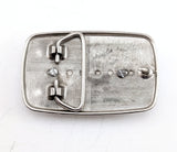 1970s-1980s Vintage Western Belt Buckle with Snowflake Obsidian Stone Cabochon | Cowboy Rodeo Chrome Buckle | Basketweave Engraved Designs