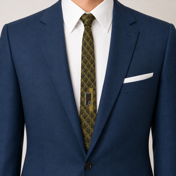 1950s-1960s Vintage Gold Skinny Necktie Abstract Woven Tie Retro Atomic Mod Acetate Rayon Narrow Men's Tie Mid Century