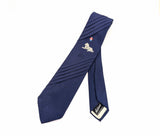 1940s Vintage Royal Blue Pleated Necktie with Lion & Crest Design Rayon Crepe Tie Retro Menswear by Haband of Paterson New Jersey
