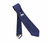 1940s Vintage Royal Blue Pleated Necktie with Lion & Crest Design Rayon Crepe Tie Retro Menswear by Haband of Paterson New Jersey