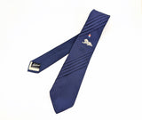 1940s Vintage Royal Blue Pleated Necktie with Lion & Crest Design Rayon Crepe Tie Retro Menswear by Haband of Paterson New Jersey