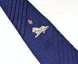1940s Vintage Royal Blue Pleated Necktie with Lion & Crest Design Rayon Crepe Tie Retro Menswear by Haband of Paterson New Jersey