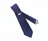1940s Vintage Royal Blue Pleated Necktie with Lion & Crest Design Rayon Crepe Tie Retro Menswear by Haband of Paterson New Jersey