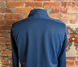 1970s Vintage Blue Disco Shirt | Dagger Collar Polyester Knit Button Up | Retro Long Sleeve Mod Shirt | Men's 70s Career Club - Size MEDIUM