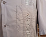 1990s Vintage Men's Light Gray Guayabera Mexican Beach Wedding Shirt – Size XL