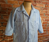 1990s Vintage Men's Light Blue Guayabera Mexican Beach Wedding Shirt – Size XL