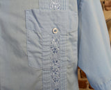 1990s Vintage Men's Light Blue Guayabera Mexican Beach Wedding Shirt – Size XL