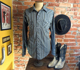 1980s Vintage Wrangler Gray & Black Striped Western Shirt Men's Cowboy Style Long Sleeve Pearl Snap Shirt - Size XL