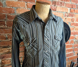 1980s Vintage Wrangler Gray & Black Striped Western Shirt Men's Cowboy Style Long Sleeve Pearl Snap Shirt - Size XL
