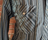 1980s Vintage Wrangler Gray & Black Striped Western Shirt Men's Cowboy Style Long Sleeve Pearl Snap Shirt - Size XL