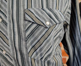 1980s Vintage Wrangler Gray & Black Striped Western Shirt Men's Cowboy Style Long Sleeve Pearl Snap Shirt - Size XL