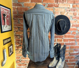 1980s Vintage Wrangler Gray & Black Striped Western Shirt Men's Cowboy Style Long Sleeve Pearl Snap Shirt - Size XL