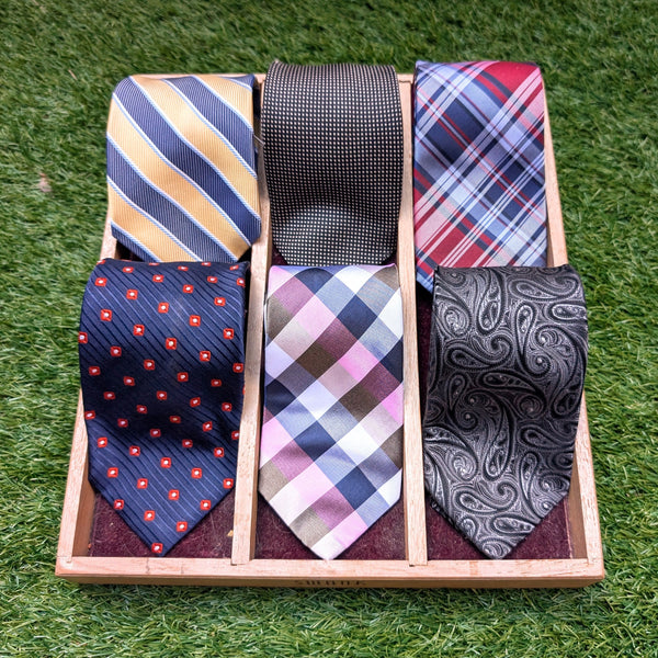 Lot of 6 Vintage CHAPS Silk Neckties circa 1998-2004 Wide Y2K Men's Designer Tie Collection Plaid Paisley Stripe & Geometric 100% Silk Ties
