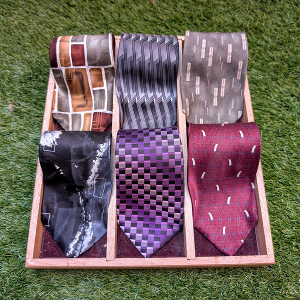 Lot of 6 Vintage ARROW Silk Neckties circa 1996-2002 Wide Y2K Men's Business Tie Collection Abstract, Striped & Geometric 100% Silk Ties