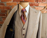 1970s 3 Piece MISTER GUY Tan Tweed Look Disco Era Suit Wide Lapel Men's Vintage Jacket/Blazer, Vest & Pants/Trousers - Size 42 (LARGE)