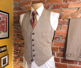 1970s 3 Piece MISTER GUY Tan Tweed Look Disco Era Suit Wide Lapel Men's Vintage Jacket/Blazer, Vest & Pants/Trousers - Size 42 (LARGE)
