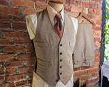 1970s 3 Piece MISTER GUY Tan Tweed Look Disco Era Suit Wide Lapel Men's Vintage Jacket/Blazer, Vest & Pants/Trousers - Size 42 (LARGE)